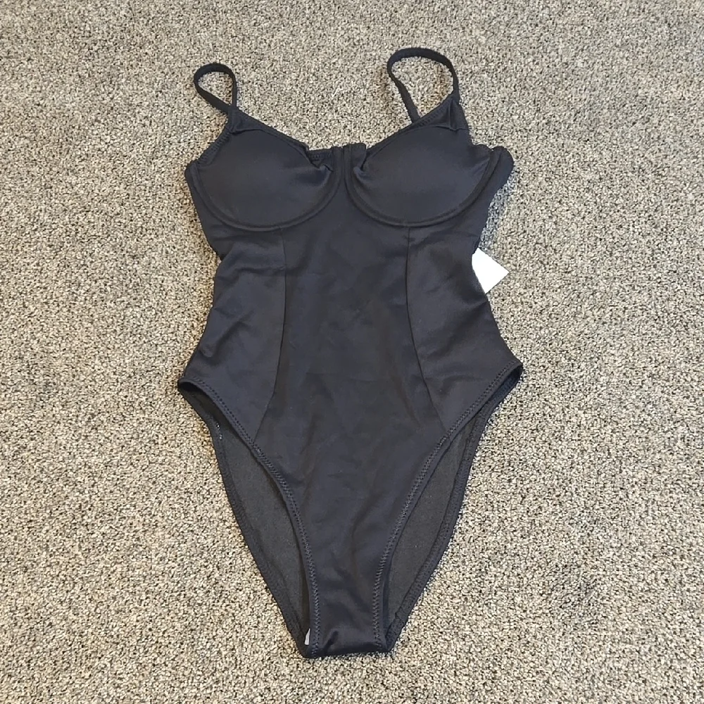 NWT Good American Women Scuba Show Off Black One-Piece Swimsuit Sz 1/S